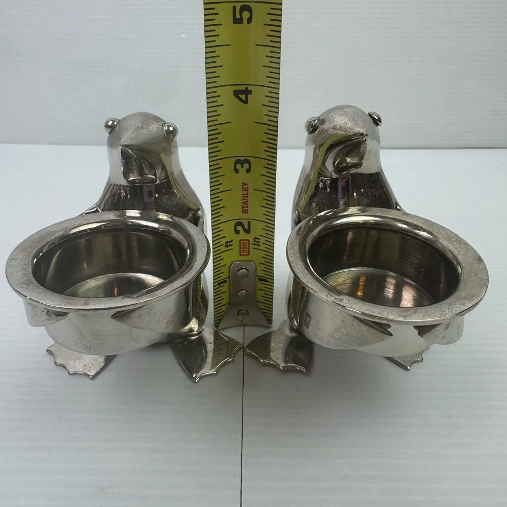 Pair2 Restoration Hardware Silver Plate Penguin Butler Sauce Dish Candle Holder